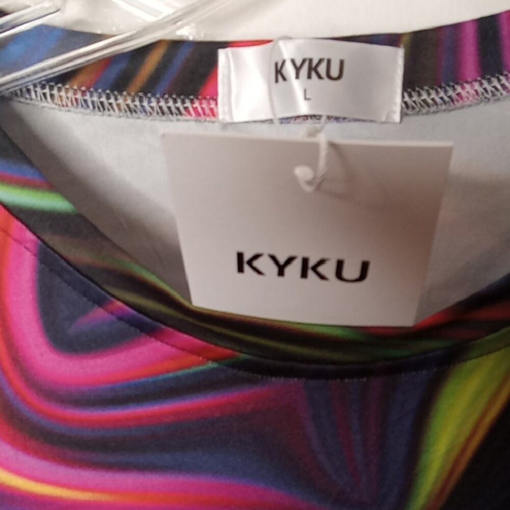 NWT KYKU Men's Size Large Neon Multicolor Abstract Top - Picture 3 of 9